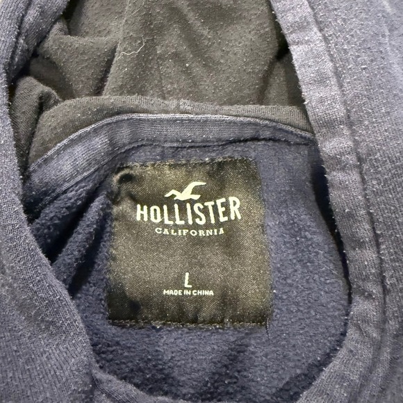 Hollister Hoodie Mens L Pullover Sweatshirt Patch Logo Navy Drawstring - Picture 5 of 5